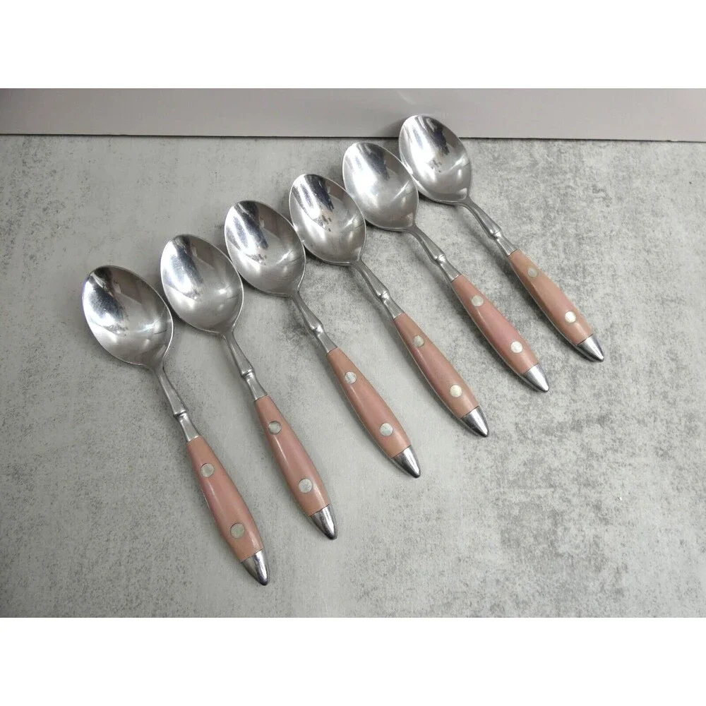 WF Washington Forge Carousel Pink Set of 6 Teaspoons Stainless Steel 6 1/8